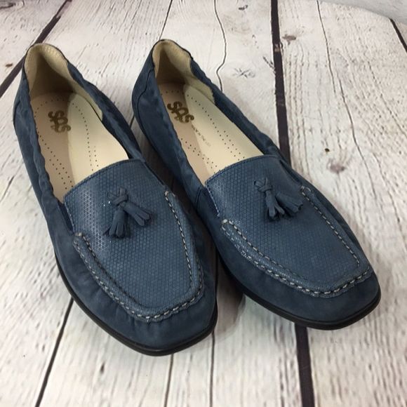 SAS "HOPE" Blue Suede Moccasin Tassel Loafers NEW Sz 9.5 - Picture 1 of 12